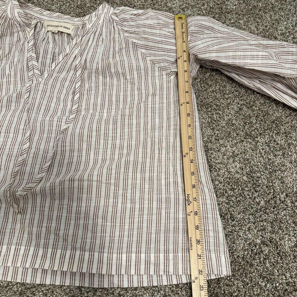 Daughters Of India Striped Linen Poet's Blouse w/Tie Neck Women’s Size Small - Picture 6 of 9